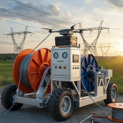 2x50KN Equipamento de cordas tensoras Equipamento de linha de transmissão com bateria de drone de 7100mAh Velocidade máxima 5kmh Suporte à configuração da rede elétrica